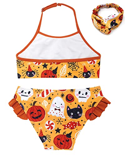 SHEKINI Halter Girl Two Piece Swimsuit with Headband Bandeau Girl Bathing Suit Ruffle Girl Bikini Set2