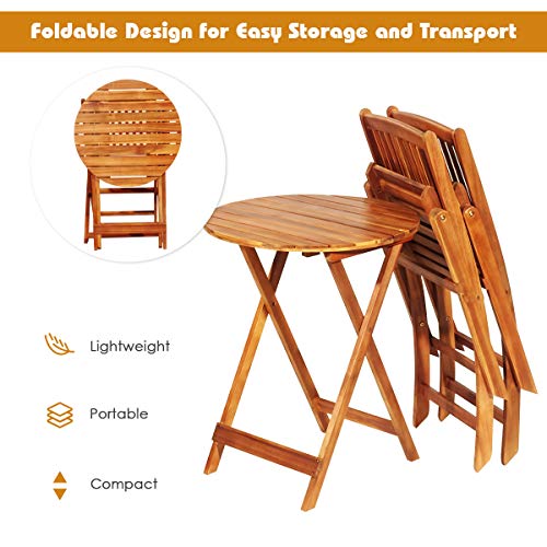 Toolsempire 3 Pieces Patio Bistro Set, Acacia Wood Folding Bistro Set with Round Coffee Table & Padded Cushion, Outdoor Bistro Table and Chair Set for Patio, Balcony, Poolside & Porch (Cream) - Thumbnail 5