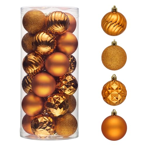 Valery Madelyn Christmas Tree Decorations Ornament Set for Thanksgiving Decor, 24ct 2.36 Inches Orange Shatterproof Christmas Ball Ornaments Hanging Xmas Holiday Party Decor