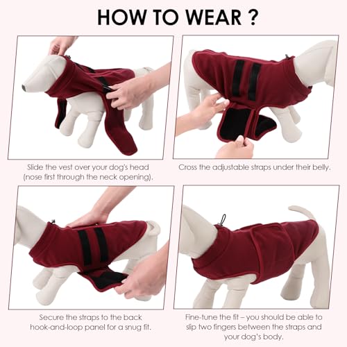 PUZAUKAL Hundepullover Fleece Weste Hundemäntel Winter Warmer Hundeweste für Kleine Hunde Weicher Fleece Hundejacke mit Geschirr Pullover für Mittel Großen Hund Katze (Burgunderrote S)