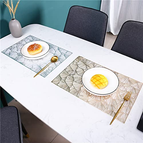 Hosoncovy 4 Pack Ginkgo Biloba Decorative Placemats Rectangle PVC Hollow Table Place Mats Heat Resistant Non-slip Dining Placemats Leaf for Home Kitchen (Silver) - Image 4