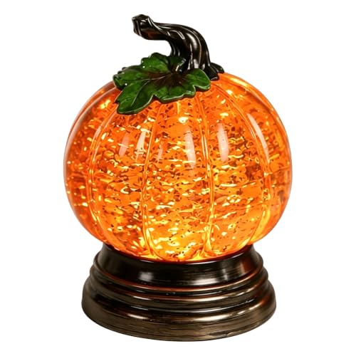 Glitter Lighted Pumpkin Snow Globe Halloween Snow Globe Decor with Warm Orange LED Glow Fall Snows Globes with Shimmering Glitter Water Globes Pumpkin Thanksgiving Centerpiece Seasonal Gift1pc