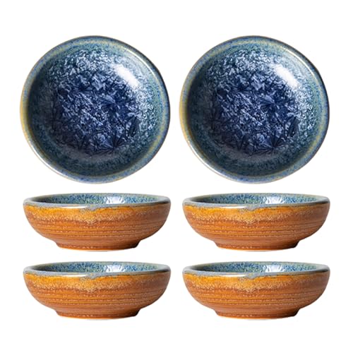 Sizikato 6 Pcs Stoneware Porcelain Sauce Dipping Dish, 3.5 Inch Round Soy Sauce Dish Mustard Dish