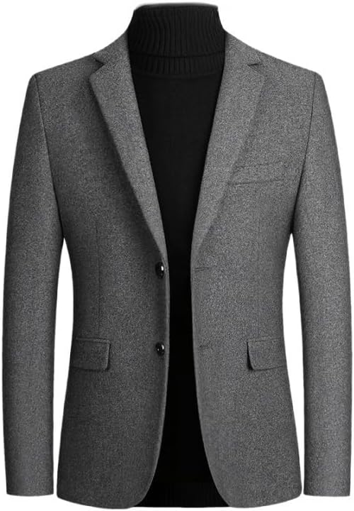 Americana de Mezcla de Lana para Hombre, Chaqueta Vintage de Tweed, Solapa Muesca, Chaqueta de Lana Ajustada, Abrigo Corto Cortavientos y Bolsillos