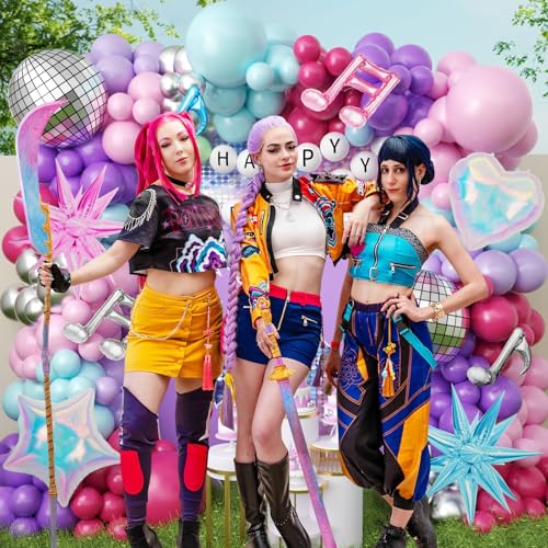 Image of JOGAMS 204Pcs Kpop Music Hunter Balloon Arch Kit,Disco Balloon Arch Kit with Iridescent Star Heart Link Music Note Disco Ball Balloons for Karaoke Songstar Fans Birthday Bachelorette Prom Party