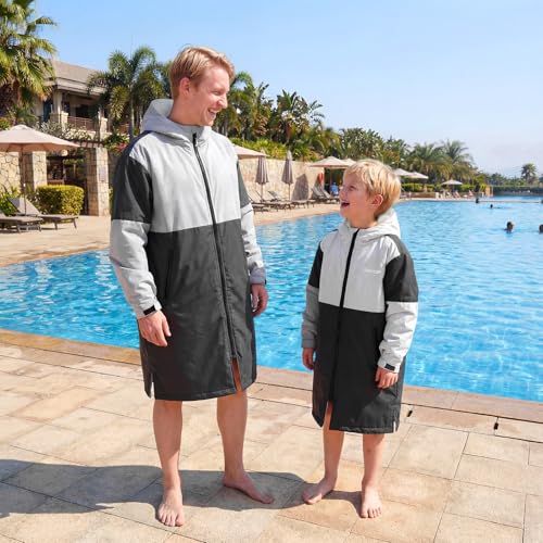 Image of Owntop Swim Parka Adult Kids | Waterproof & Quick-dry | 2-Way Zipper | Oversized Hooded Changing Robe for Beach Pool