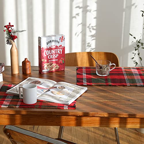 Origo Woven Table Mats/100% Cotton Crossweave Plaid Placemats, 18X13 Inches/Washable Dining Décor, Christmas Table, Home Party Décor (Red, 6) #TOP5