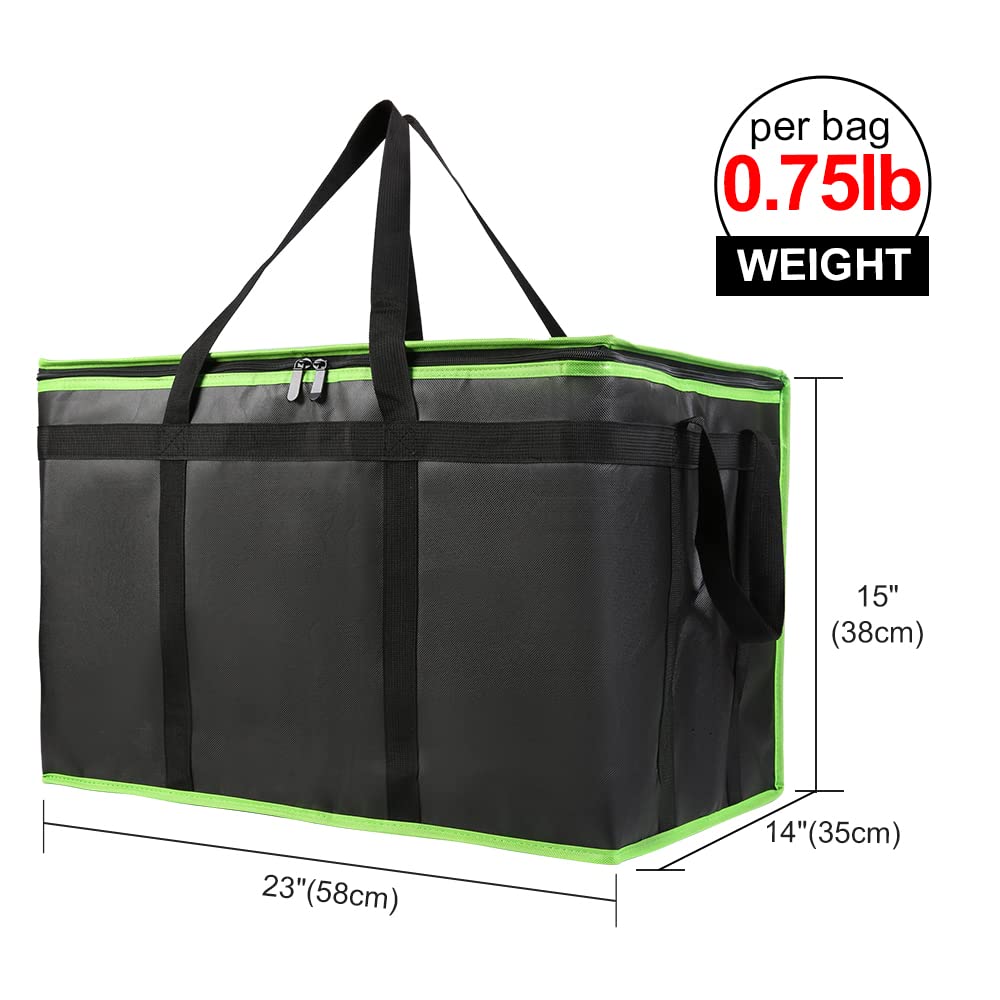 Bodaon 5-Pack Cooler Insulated Food Delivery Bag, Rideshare Delivery Bag, XXX-Large Thermal Bags for Catering/Hot Pizza, Travel/Camping/Picnic/Grocery Reusable Warmer Frozen, Black-Green Edge