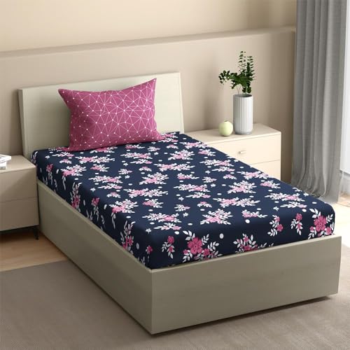 Image of Wakefit 100% Cotton 200 TC Flat Printed Bedsheet, Paula Single Size (90x60 inches) / (2.29m*1.52m) with 1 Pillow Cover Paula, Single