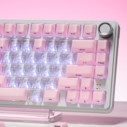 Image of HITIME XVX Crystal Jelly Keycaps 75 Percent, Cute Custom Keycaps 95 Keys with 20 Keys Clear Key caps, Cherry Profile for 61 /68 /84 /87 Cherry Gateron MX Mechanical, Side Printed, Pink