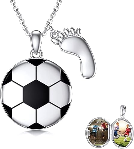 Ohayoo Football Locket Necklace 925 Sterling Sliver Soccer Ball Photo Locket Pendant Necklace World Cup Gifts For Men/Child Never Give Up Spirit Gifts #TOP3