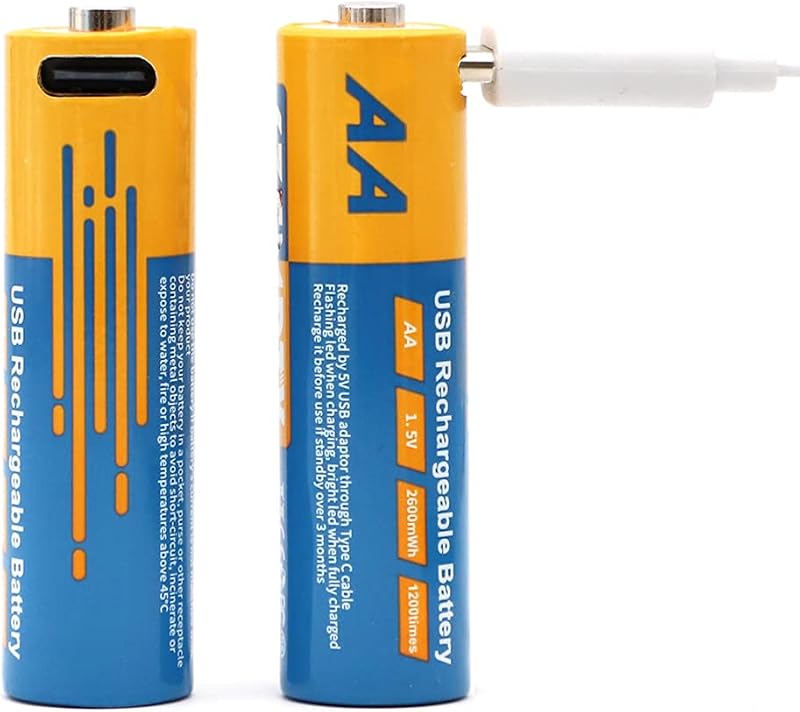 Rechargeable AA Lithium Batteries, 1.5V Li-ion USB Dual AA Battery 2600mWh with 2 in 1 Type C Charging Cable, Pack of 2 …