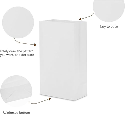 Miniatura 2 de Bolsas de almuerzo de papel blanco Bolsas de pan 7x4.5x13.75 pulgadas 100pcs bolsas de papel Kraft a granel