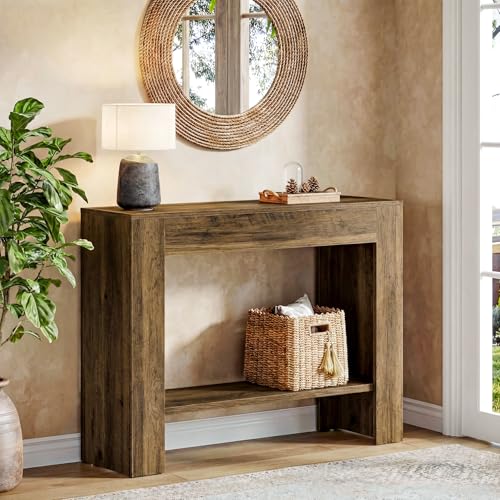Tribesigns 41.3インチ ファームハウス コンソールテーブル 2段ソファ玄関テーブル 収納付き 狭い木製のソファの後ろ リビングルーム 廊下 玄関用