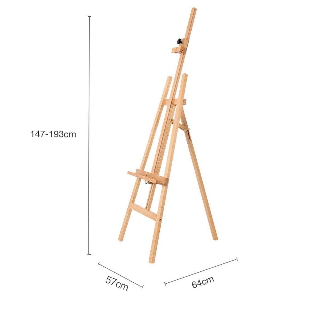 Große Staffelei, Staffelei aus massivem Buchenholz, 147–193 cm, verstellbare Staffelei, Atelierstaffelei für Erwachsene (Schwarz, transparent, 90 x 60 x 1,9 cm)