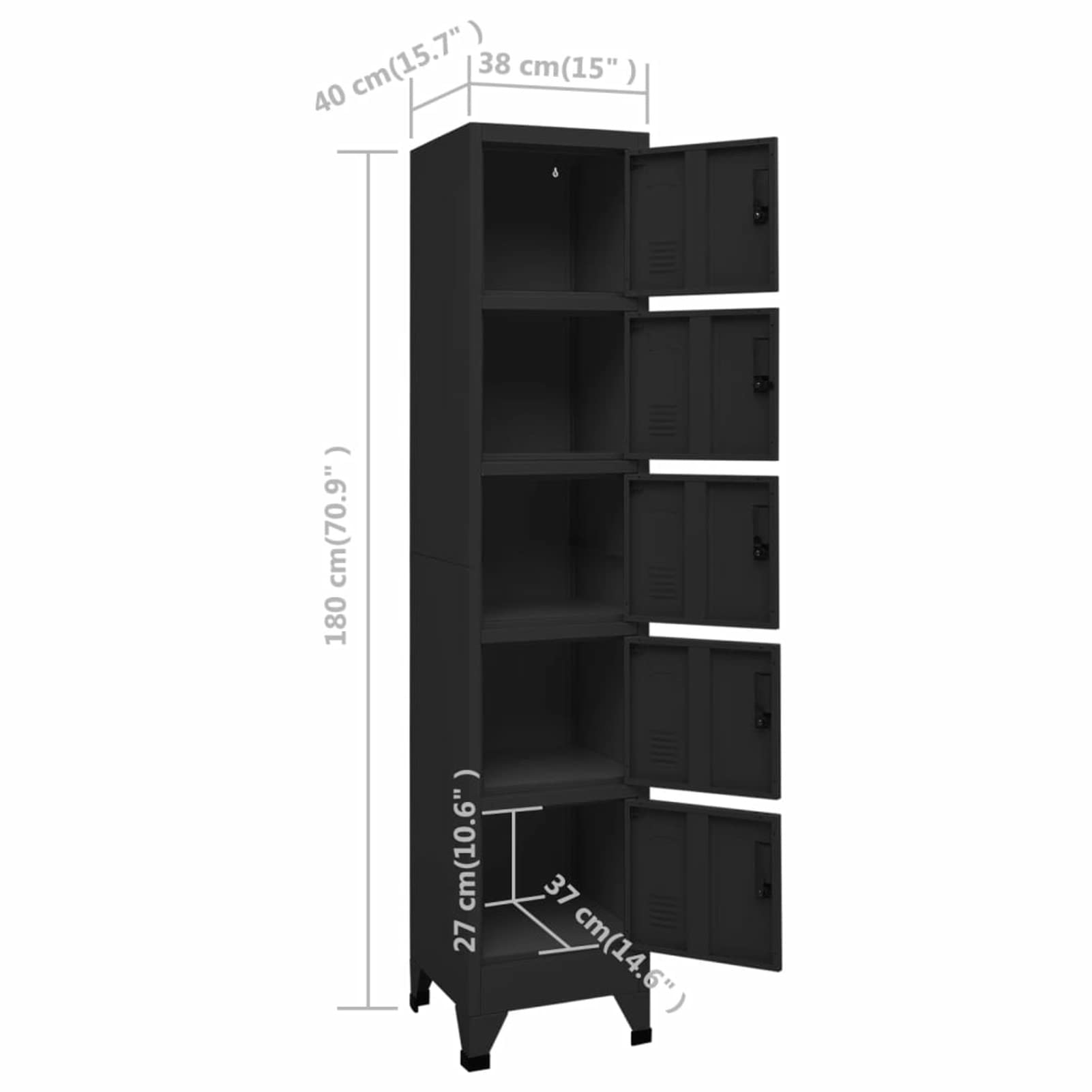 Festnight Armadietto Spogliatoio, Armadio in Metallo, Armadietti Spogliatoio Metallici, Armadietto con Serratura in Acciaio Nero 38x40x180 cm