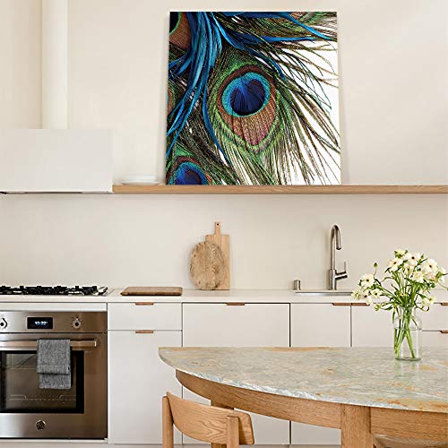 T&H Xhome Wall Art Oil Paintings On Canvas Print Peacock Feather Arts Office Artwork Home Decoration Living Room Bedroom Bathroom Giclee Walls Decor,Wooden Framed Ready To Hang 12X12In #TOP5