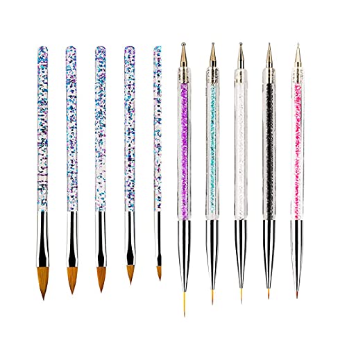 Nail Art Pens Kit,10 Pieces Nail Art Liner Brushes Set Nail Double Ended Dotting Painting Pens Acrylic UV Gel Nail Art Brushes Pen for Nail Art Tips Builder and Nail Painting