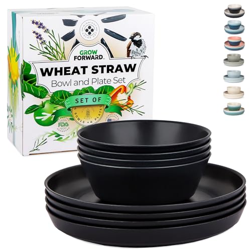 Grow Forward Premium Wheat Straw Plates And Bowls Sets - 8 Unbreakable Microwave Safe Dishes cover