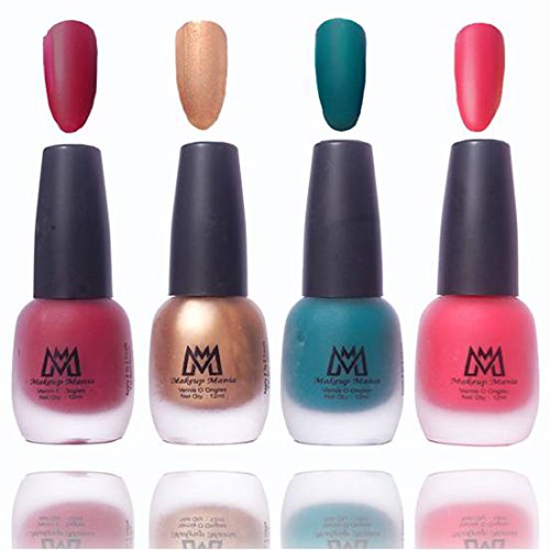 Image of Makeup Mania Nail Polish Set, Velvet Matte Nail Paint Combo Set of 4 Pcs, Multicolor Nail Polish Combo 12 ml each bottle (Set # 17)