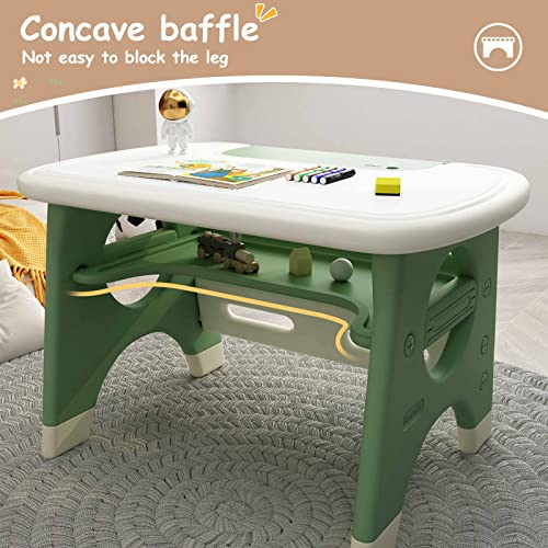 Benarita Kids Drawing Table And Chair Set With Watercolor Pen And Blackboard Eraser, Activity Table With Storage Shelf, Toddler Furniture Set For Drawing Reading Indoor, Gift For Boys Girls Green #TOP6