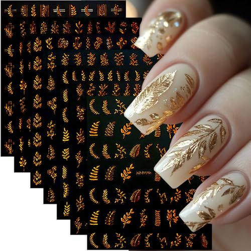 12 Sheets Fall Gold Leaves Nail Art Stickers Maple Leaf