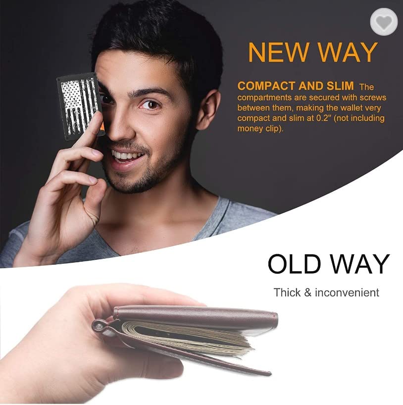 Vintage American Flag Minimalist Metal Wallet for Men Slim RFID Blocking Aluminum Front Pocket Wallet with Money Clip3