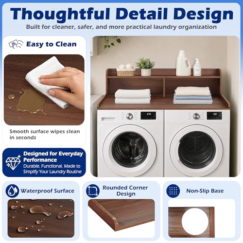 Image of Royxen Laundry Countertop with Storage Universal Fit, Washer and Dryer Countertop with Shelf, Laundry Room Storage, 2-Tier Shelf (Walnut)