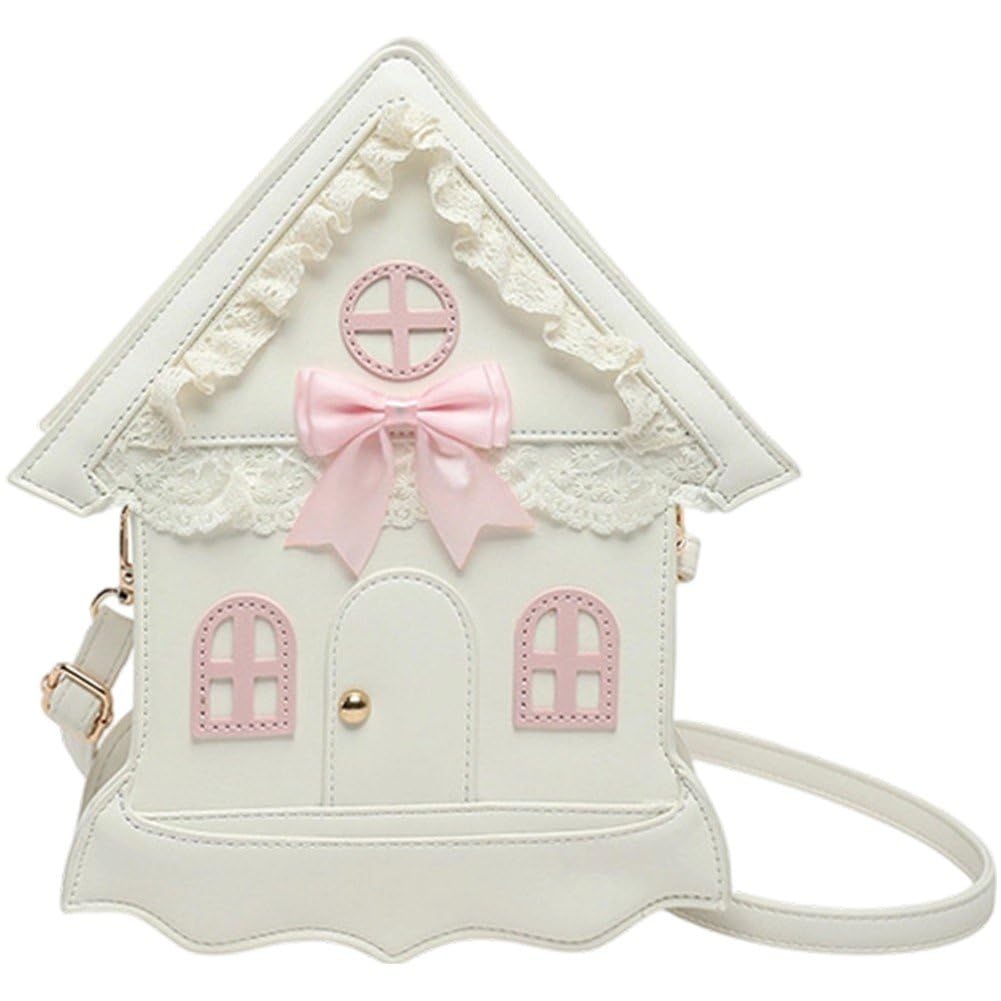 Sslvya Lolita Shoulder Bag with Pearl Chain Kawaii House Shaped Handbag Purse Crossbody Bags for Women
