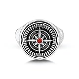 SISGEM Sailor's Compass Signet Ring for Men S925 Sterling Silver Garnet Gemstone Statement Viking Signet Ring Jewellery Handmade Silver Ring for Men Father's Day Gift Men's Modern Size I-Z+6