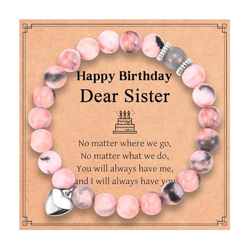 Image of Birthday Gifts for Sister, Sister Birthday Gift Ideas from Sister, Unique Birthday Bracelet Presents with Happy Birthday Sister Card, Small, Pink