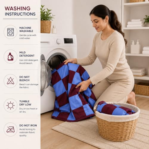 Image of Single Bed Dohar Premium Maroon Grid | Lightweight Summer Quilt | Soft Microfiber AC Blanket | Breathable All Season Comforter | Skin Friendly Bed Cover