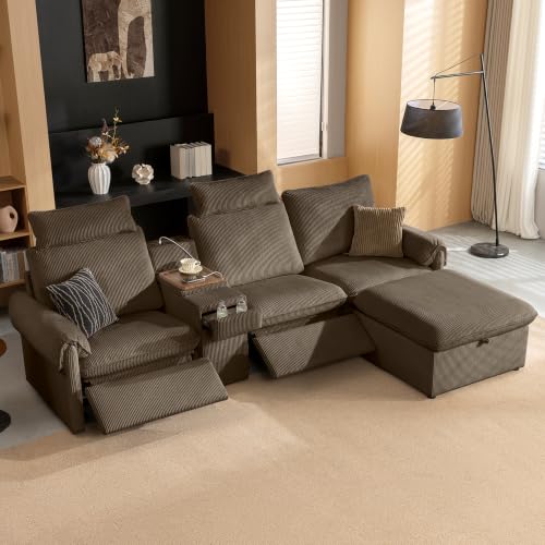 Image of CHIC HOUSE 126 inch 3-Seat Power Reclining Sectional Sofa with Ottoman, Brown