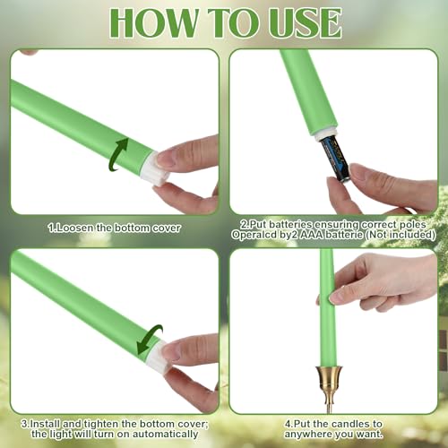 Image of Handepo 48 Pack Flameless Taper Candles Realistic with Flickering Candlelights Plastic 11 Inch Last Long Battery Operated Window Candlestick for Halloween Christmas(Bright Green)