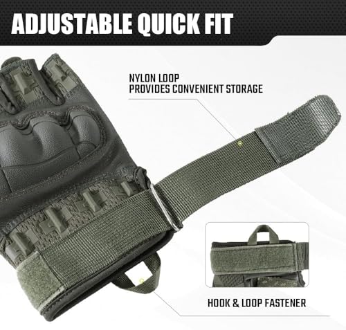 Image of UCRAVO Motorcycle Riding Gloves for Men with Rubber Knuckle Protection Tactical Half Finger Anti-Slip Bike Gloves for Motorbike Riding, Cycling,Scooter,Touring,Racing,Off-Road & Summer Riding | Nylon
