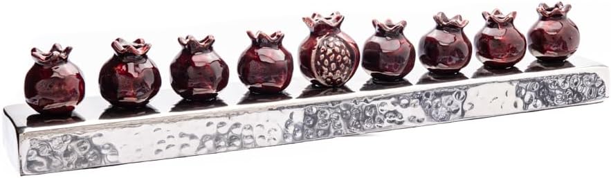 Yair Emanuel 14.5" Pomegranate Strip Hanukkah Menorah - Modern Design Judaica Gift