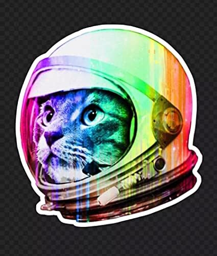2” Space Cat Stickers (6) Colorful Alien UFO Funny Astronaut Meow Kitty Kitten image 2