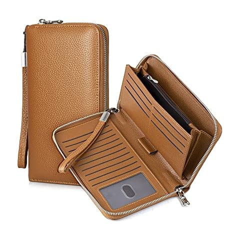 LETEULO Wallets for Women Leather Credit Card Holder Long Slim Purse Large Capacity Clutch Handbag Wallet (Brown Litchi) Cover