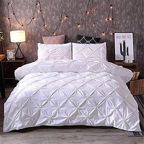 Odot Parure de Lit Housses de Couettes 3pc Soie lavée Ensemble Microfibre Couleur Unie Plissé Ensemble de Literie Hypoallergénique Adultes Taies d'oreillers (220x240cm,Blanc)