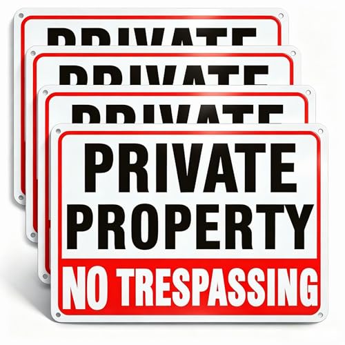 4 Pack No Trespassing Signs Private Property 10 x 7 Inch Aluminum Signs