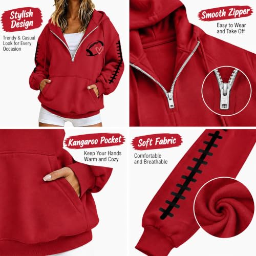 Quarter Zip Pullover Women Football Game Day Oversized Fleece Hoodies - image 3