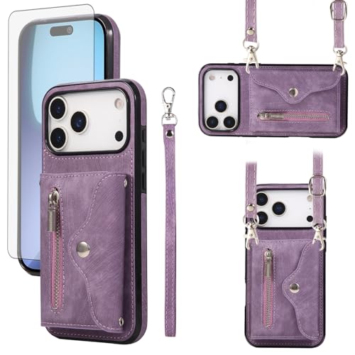 Étui de protection pour téléphone portable en cuir violet avec porte-monnaie pliable