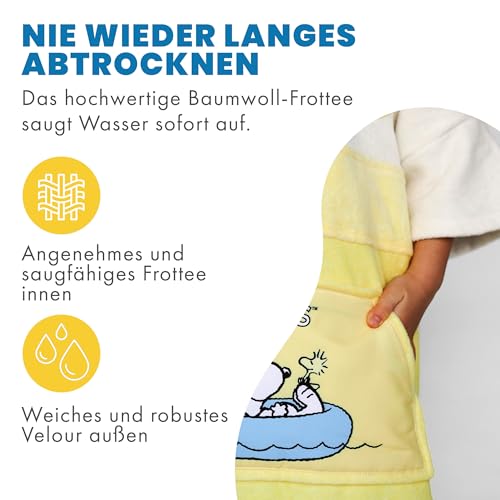 WAVE HAWAII Badeponcho Kinder mit Peanuts-Motiv, Größe XS, Surf Poncho aus natürlicher Baumwolle, Mit Kapuze – Kuscheliges Handtuch für Jungen und Mädchen für zu Hause, Strand, Freizeitbad, Reise