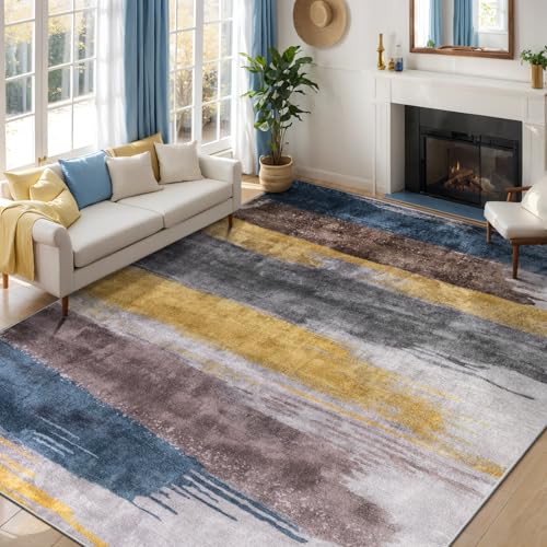 Ciicool Modern Abstract Yellow Blue Rug for Living Room, 6'x9'
