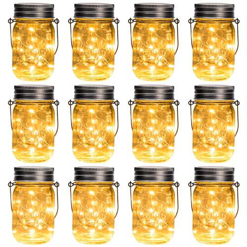 GIGALUMI Solar Mason Jar Lights, 12-Pack with Fairy LEDs
