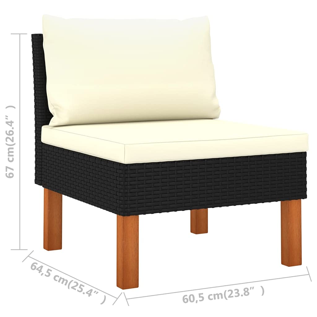 Divano da giardino a 3 posti, con cuscino, nero, in polyrattan, per esterni, set di mobili da giardino, per giardini, terrazze e balconi