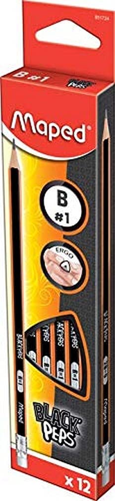 Maped 851724 - 12x pencils BLACK'PEPS B with eraser - black/orange