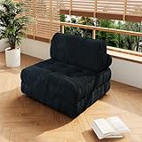 Intuition Decor Folding Convertible Sofa Bed,Plush Corduroy Upholstered,Sleeper Chair with Pillow Foldable Mattress with Back Support,Comfy Floor Sofa Lounge for Living Room,Black
