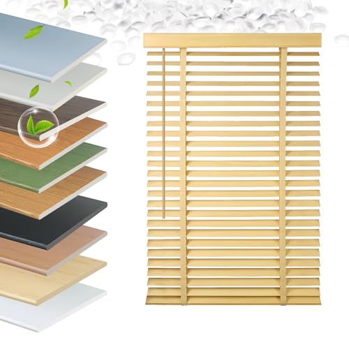 Faux Wood Blinds 2 Inch Cordless, Room Darkening Mini Venetian Horizontal Blinds & Shades for Indoor Windows, Office, Living Room, Bedroom, Multiple Colors