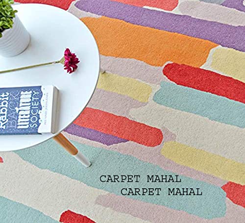 Image of Carpet Mahal Export Quality Handmade Tuffted Pure Woollen Carpet for Living Room Bedroom Size 5 x 8 feet (150X240 Cm) Color-Multi